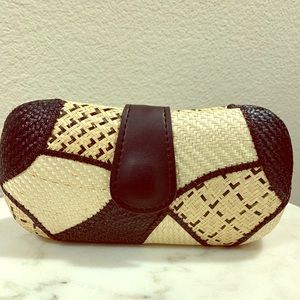 Rattan Clutch Bag with Leather Snap